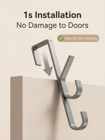 免钻孔门挂钩 | 坚固的金属多钩架，是卧室/浴室收纳衣物、包包、钥匙的理想配件，不会损坏门板。
