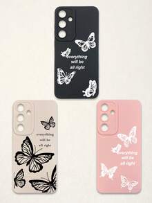 Funda de teléfono suave con protección de lente, 3 piezas con estampado de mariposa y letra, mariposa + estampado de eslogan "Todo estará bien", compatible con iPhone y Galaxy - Multicolor - Ver 82