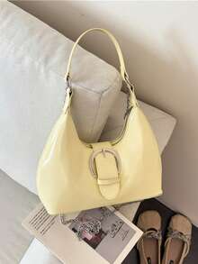 Women's Fashionable Solid Color PU Leather Handbag, Versatile For Party, Street, Travel - Yellow - View 4