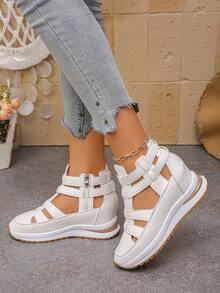 1 Pair Summer New Arrival Side Zipper Comfortable Soft Bottom Lightweight Fashionable High-Top Platform Wedge Sandals For Women,Beach Shoes - White - View 4