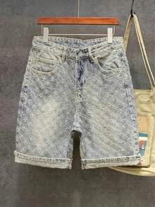 Teen Boys American Fashion Jacquard Denim Shorts - Light Wash - View 3