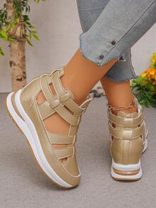 1 Pair Summer New Arrival Side Zipper Comfortable Soft Bottom Lightweight Fashionable High-Top Platform Wedge Sandals For Women,Beach Shoes - Gold - View 7