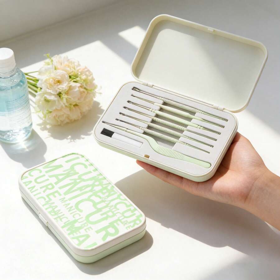 8pcs Premium Stainless Steel Ear Cleaning Tool Set, Gradient Design, Comfortable Grip, Easy Ear Canal Cleaning, Exquisite Portable, Travel Essential - View 1