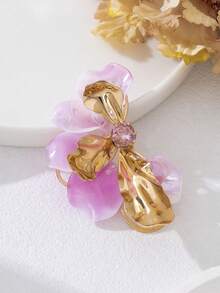 1pc Fashionable Asymmetrical Colorful Floral Brooch, Suitable For Vacation Wear - Pink - View 4