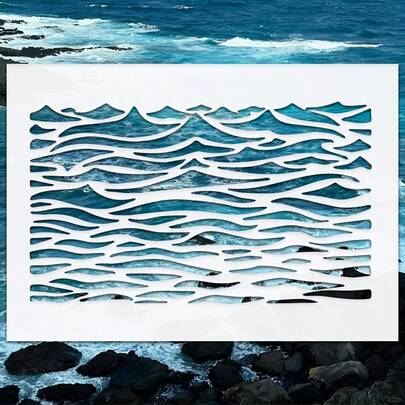 21.0 x 29.7 厘米可重复使用波浪图案绘画模板，适用于绘画、剪贴簿、家居装饰、家具模板