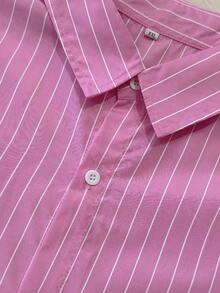 WAIT HIM Men's Casual Loose Striped Short Sleeve Shirt, Spring To Summer - Watermelon Pink - View 3