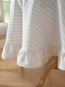 1pc Japanese Style Solid Color Rattan Lotus Edge Round Tablecloth, Woven Fabric, Suitable For Small Gardens, Outdoor Cafes, Kitchens, Bedrooms, All-Season Dining Table Decor - Yarn-dyed Rice Stripe Ruffles - View 8