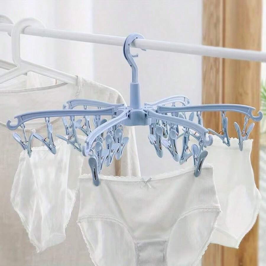 Tendedero plegable de plástico con 24 pinzas, percha giratoria para ropa interior, secadora para organización de lavandería y soluciones de almacenamiento de ropa eficientes, diseño portátil y compacto para colgar prendas en interiores, dormitorio, baño y cocina - Multicolor - Ver 1