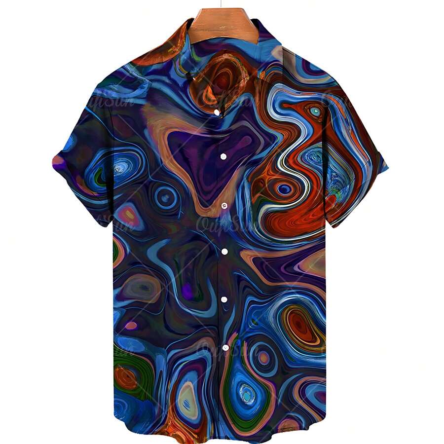 Abstract And Colorful Patterns Symbolize Creative Energy And Happy Emotions. 3D Printed Casual Short Sleeved Button Men's Shirt For Summer Fashion - A508D-AL24370 - 查看 1