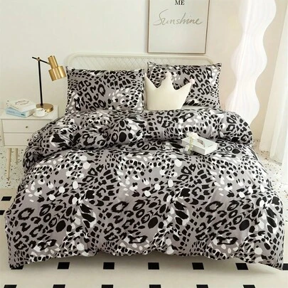 3pcs 100% Polyester Brushed Leopard Print Duvet Cover Set [1 Duvet Cover + 2 Pillowcases], Bedding Set For All Seasons