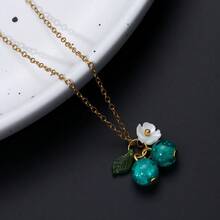 1pc Dopamine Colored Apple Pendant Necklace, Sweet Retro Multi-Color Gold Chain Sweater Necklace, Eye-Catching Accessory For Beach Vacations And Daily Wear - 深藍色水果項鍊 - 查看 7