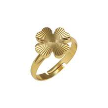 时尚女士四叶花波浪戒指，简约精致发光质感圆形戒指，不锈钢圆顶戒指 - 金色 - 查看 8