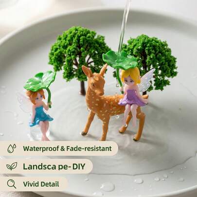 Bộ 5 món đồ trang trí vườn cổ tích mini, tượng nàng tiên và hươu bằng nhựa resin cho cảnh quan thu nhỏ, đồ trang trí bằng nhựa resin sáng tạo cho chậu cây cảnh cổ tích thu nhỏ - Trang trí sân vườn sáng tạo trong nhà và ngoài trời - Trang trí sân vườn, tự làm