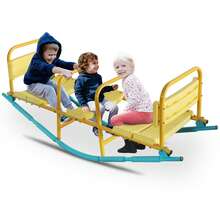3-Seat Kids Teeter Totter, Heavy-Duty Metal Seesaw With Safety Handrails, Outdoor Backyard Playground Equipment - Yellow - View 1