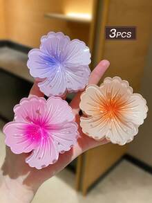 6/3pcs Ombre Flower Hair Claw Clips, Boho Style, Large Size, Women Hair Accessories, Suitable For Casual Daily Wear, Summer Travel, Hawaii, Beach Vacation - Multicolor - View 10