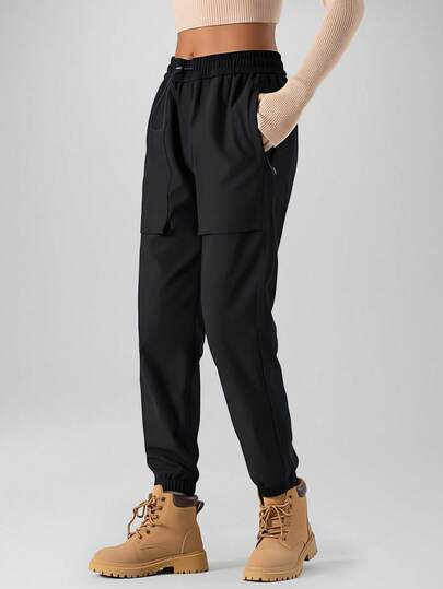 CZRLHYT 1件装女士轻盈冰丝运动裤，带抽绳裤脚，透气休闲裤，适合户外休闲和徒步旅行紧身裤