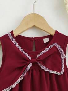 Đầm công chúa không tay màu đỏ tía, viền ren, nơ, dành cho bé gái, mùa hè. - Màu Đỏ Sâu - Xem 7