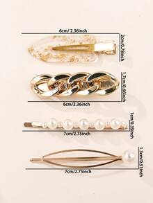 8个珍珠、金箔、树脂金链发夹，适合夏季度假、旅行、日常佩戴 - 彩色 - 查看 3