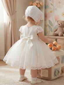 Váy voan trắng làm lễ rửa tội cho bé gái từ 0-2 tuổi, váy dự tiệc sinh nhật - trắng - Xem 4