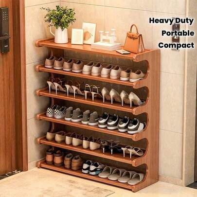 4/5/6-Tier Freestanding Shoe Rack - Wood Grain Space-Saving Storage Shelf, Easy Assembly For Dorm Entrance Hall (Brown)