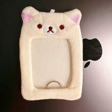 New Cute Bear Head Transparent Card Holder Plush Keychain Campus Card Idol Photo Card Bag ID Photo Storage Protective Case - 米色小熊卡 - 查看 4