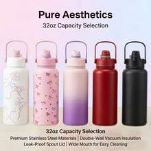 Botella de agua aislada de 32 onzas, tapa 2 en 1 con pajita y pico protector, a prueba de fugas, mantiene las bebidas frías, acero inoxidable, metal, reutilizable, asa, adecuada para viajes, gimnasio y escuela - Multicolor - Ver 1