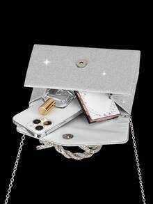4pcs Luxury Sparkling Women's Jewelry Set, Formal Party Handbag With Rhinestone Bow Decor, Bridal Wedding Gift Set, Suitable For Party, Wedding, Prom, Gala - Silver - View 8