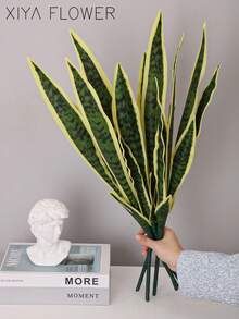 1 peça de planta artificial de espada-de-são-jorge com 4 folhas e bordas douradas, ideal para decoração de casa, escritório ou jardim. Perfeita para decoração de primavera e verão, com folhas verdes naturalmente listradas, semelhantes às de um tigre. Item de decoração durável. Vaso não incluído. - Multicolor-A - Ver 1