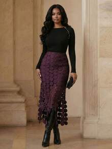 Playroots Laser Cut Multi Circle Double Layered Skirt - Violet Purple - View 7