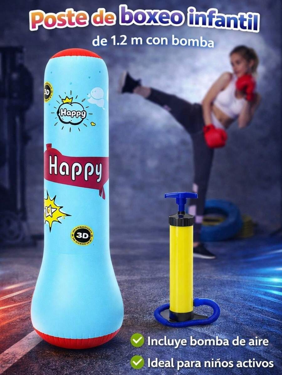 1.2m Inflatable Punching Bag, Soft And Flexible Foldable Boxing Toy For Practice And Training. Includes Air Pump - Mint Blue - View 1