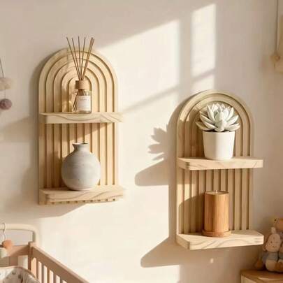 Prateleira Suspensa de Parede em Madeira de Pinus Moderna Decorativa Resistente com Estilo Rústico Elegante