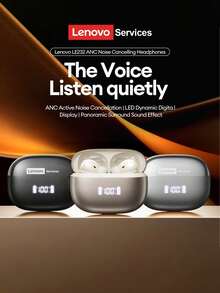 Lenovo LE232 ANC Combo Set, Noise Cancelling Bluetooth Headphones, Semi-In-Ear, Battery Level Display, Large Dynamic Driver, Surround Sound, High-Fidelity Audio, Clear Calls, Low Latency, Long Battery Life, Comfortable Silicone Wireless Earbuds, Compatible With Smartphones And Computers - Headphones + Cloth Bag 13*18 - Pink - View 3