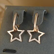Vanel 1 Pair Elegant Rose Gold Star Pendant Hoop Earrings, Inlaid With Cubic Zirconia, Fashionable Earrings Suitable For Daily Wear And Parties - Golden Yellow-white - View 3