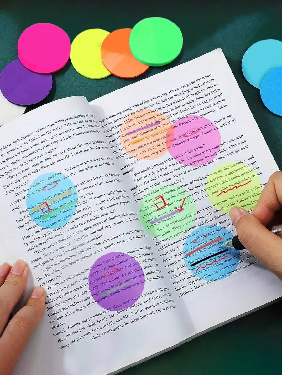 160张心形透明防水贴纸，半透明书签，索引贴纸，可重复使用，适用于学校和办公用品，返校季必备 - 圓形41*41mm - 查看 1