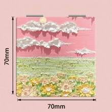1 Cute Square Makeup Mirror With Magnifying Function, Double-Sided Compact Oil Painting Style Landscape Mirror - A Portable Handheld Women's Makeup Mirror - Multicolor - View 8