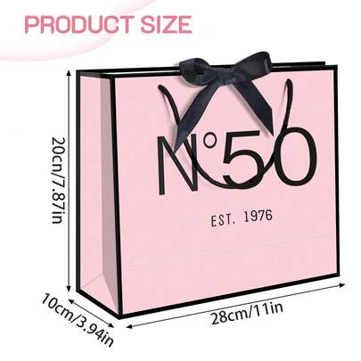 1套/2套/5套，优雅50号，始于1976年，时尚粉黑礼品袋套装，配黑色丝带蝴蝶结、薄纸和贺卡，适用于婚礼、节日、周年纪念等各种场合的派对用品和礼品。
