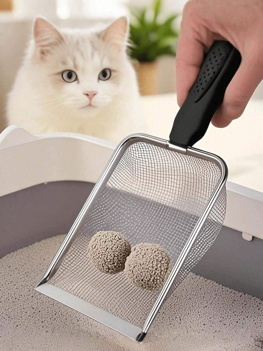 1个金属宠物粪便铲,宽大筛面,高效过滤,自清洁猫砂盆铲,适用于猫砂盆清洁,猫咪用品,用于清除猫砂盆中的猫粪,理想的猫砂盆清洁工具 - 彩色 - 查看 1