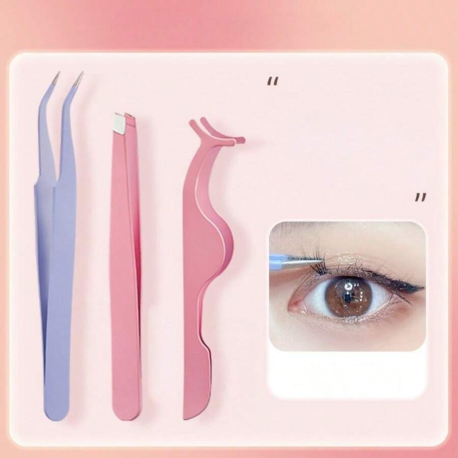 45 Degree Angled Eyelash Curler, Professional Eyelash Extension Tool, Stainless Steel Slanted Tweezers For Eyebrow Shaping And Facial Hair Removal, Essential Makeup Beauty Tool - Eyelash Curler and False Eyelash Assistant - View 1