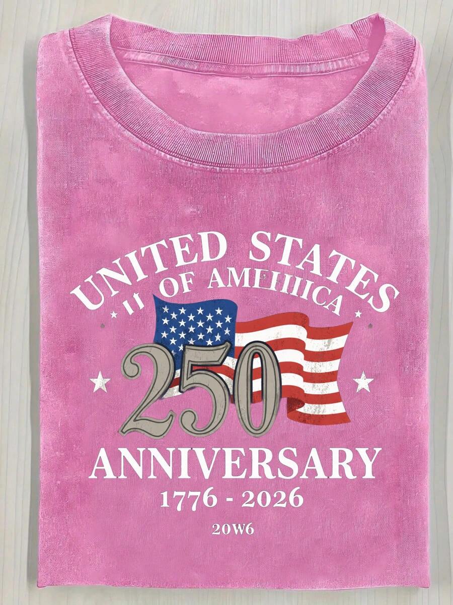 1pcs 230G Washed Vintage Pink Round Neck T-Shirt Featuring 'UNITED STATES OF AMERICA' Text And Graphics, An American Flag, '250', 'ANNIVERSARY', And '1776 - ' Design - A Casual Tee Perfect For Independence Day Or Patriotic OccasionsSpring And Summer Outfits For Women Best Mom Ever T-Shirt - Đỏ - Xem 1