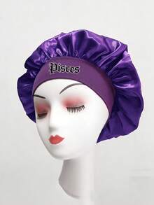 1pc Children's 12 Zodiac Pattern Elastic Wide-Brim Satin Sleep Cap - Fitted Sleeping Hat, Protects Hair, Suitable For Back To School, Travel And Vacation - Purple - View 9