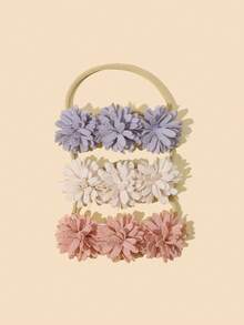 3pcs/Set Solid Color Floral Newborn Headbands, Soft Elastic Baby Girl Princess Hair Accessories Gift Set - Multicolor - View 6