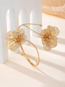 1pc Fashionable Floral Arm Cuff, Suitable For Women's Daily And Party Wear - Gold - View 3