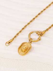 1pc Stainless Steel Western Cowboy Hat Pendant Necklace For Women Fashion 18K Gold Plated Clavicle Necklaces Jewelry ﻿ - Necklace - View 2