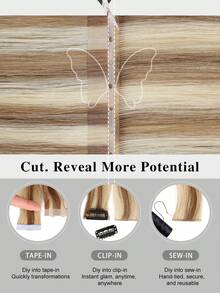 SUYYA Ash Blonde Highlighted Bleached Blonde Injected Hole Weft Human Hair Extensions Straight Twin Tab Butterfly Weft Natural Invisible Brown Hole Weft Extensions - S18/613 - View 7
