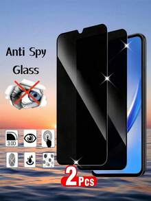 防震隐私钢化玻璃屏幕保护膜 2片装 适用于三星 Galaxy S23 S24 S25 FE/A17/A56/A36/A26/A16/A15/A25/A35/A55/A05s/A05/A14/A24/A34/A54/A04e/A04/A04s/A13/A23/A03/4G/5G 易于安装 高清透明 无气泡 手机屏幕保护膜 防水防刮 全覆盖 生日礼物 - 黑色 - 查看 35