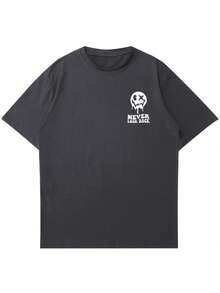 Striville Men's Personalized Printed Minimalist Short Sleeve T-Shirt, Comfortable & Breathable, Suitable For Summer, Leading Fashion - Dark Grey - View 4