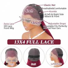 13x4 高清蕾丝前置真人发假发 99J 酒红色 预拔毛 高清透明 13x4 波浪卷真人发蕾丝前置假发 女士 - S99J - 查看 6