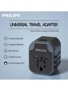 PHILIPS Bộ chuyển đổi nguồn du lịch đa năng, hỗ trợ phích cắm Anh/Mỹ/EU/Úc, thích hợp cho Nhật Bản, Hàn Quốc, Singapore, Hồng Kông, sạc nhanh 2A1C. - Nhiều màu - Xem 20