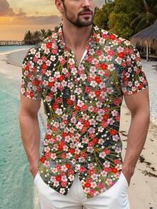 Pattern Of Blooming Cherry Blossoms Symbolizing Vitality Renewal And Harmony In Nature 3D Printed Floral Casual Button Up Short Sleeve Men Shirt Summer Beachwear - trắng - Xem 1