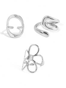 Bộ 3 chiếc/1 chiếc nhẫn hình hoa rỗng, chất liệu thép không gỉ 18K, thiết kế tối giản có thể xếp chồng lên nhau, phong cách Y2K thời thượng, phù hợp để đeo hàng ngày, chống thấm nước và không gây dị ứng, thích hợp làm quà tặng sinh nhật, ngày Valentine, quà tặng tiệc tùng. - Bạc 2 - Xem 13